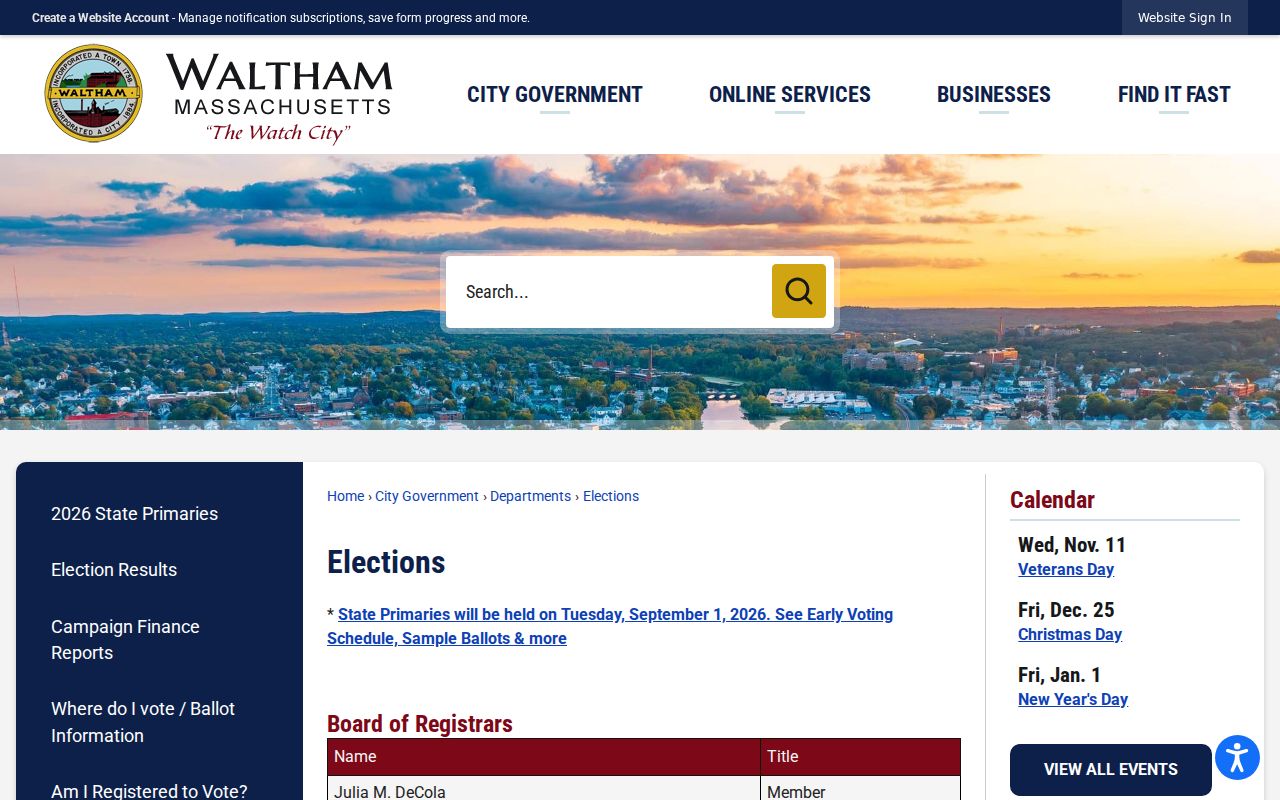 Waltham residents directory election records office
