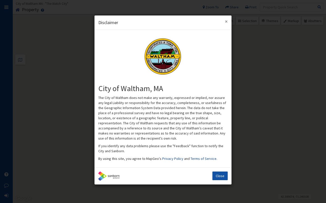 Waltham street directory MapGeo parcel viewer